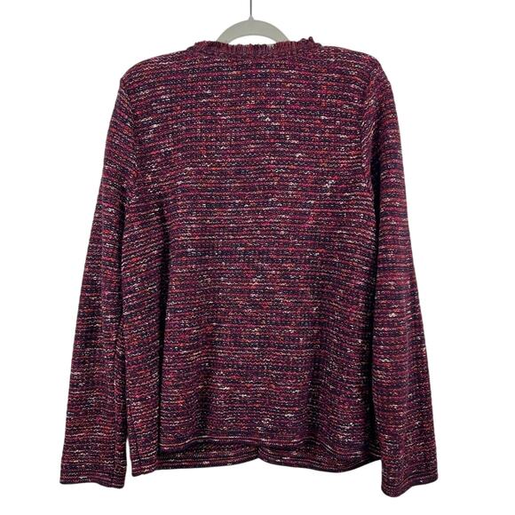 J. Jill Red Multicolor Tweed Knit Sweater Cardigan Large Fringe Grandmacore - Picture 7 of 12